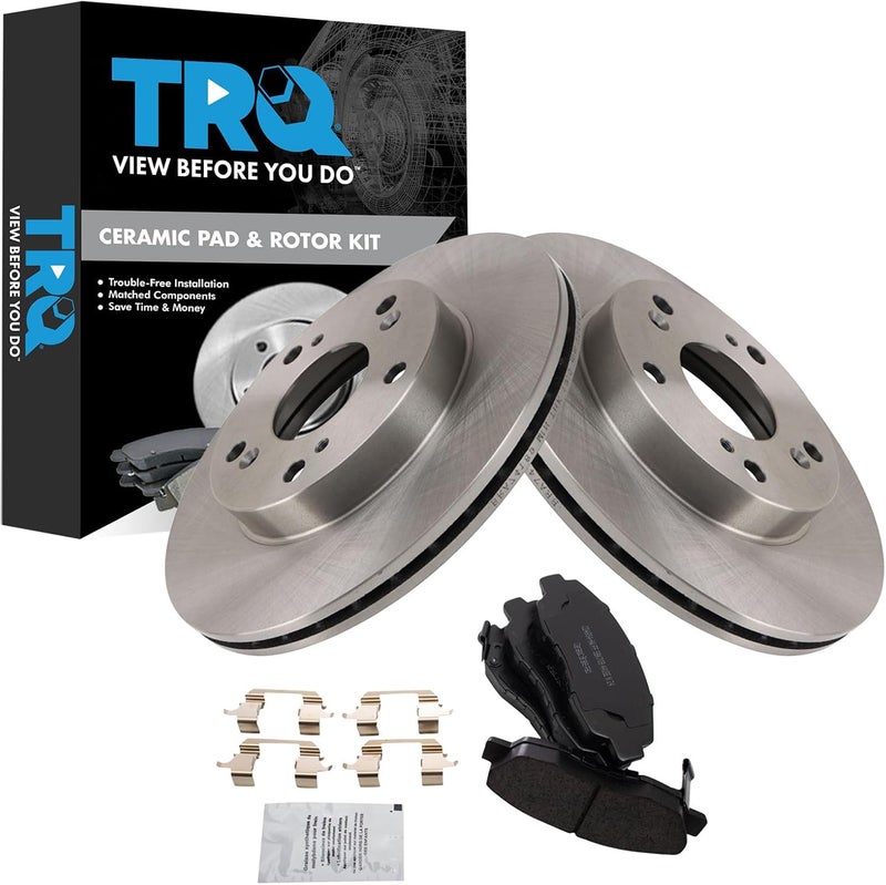 TRQ Front Ceramic Brake Pad and Rotor Set Compatible with 2006-2008 Honda Civic DX LX EX; 2009-2010 Honda Civic DX LX EX with 5 Lug Wheels; 2011 Honda Civic DX LX EX - Image 1